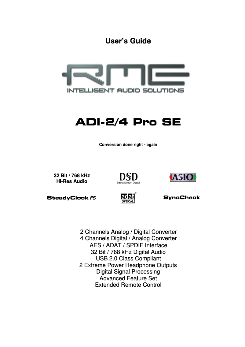 Página 1 del manual Manual de usuario RME ADI-2/4 Pro SE