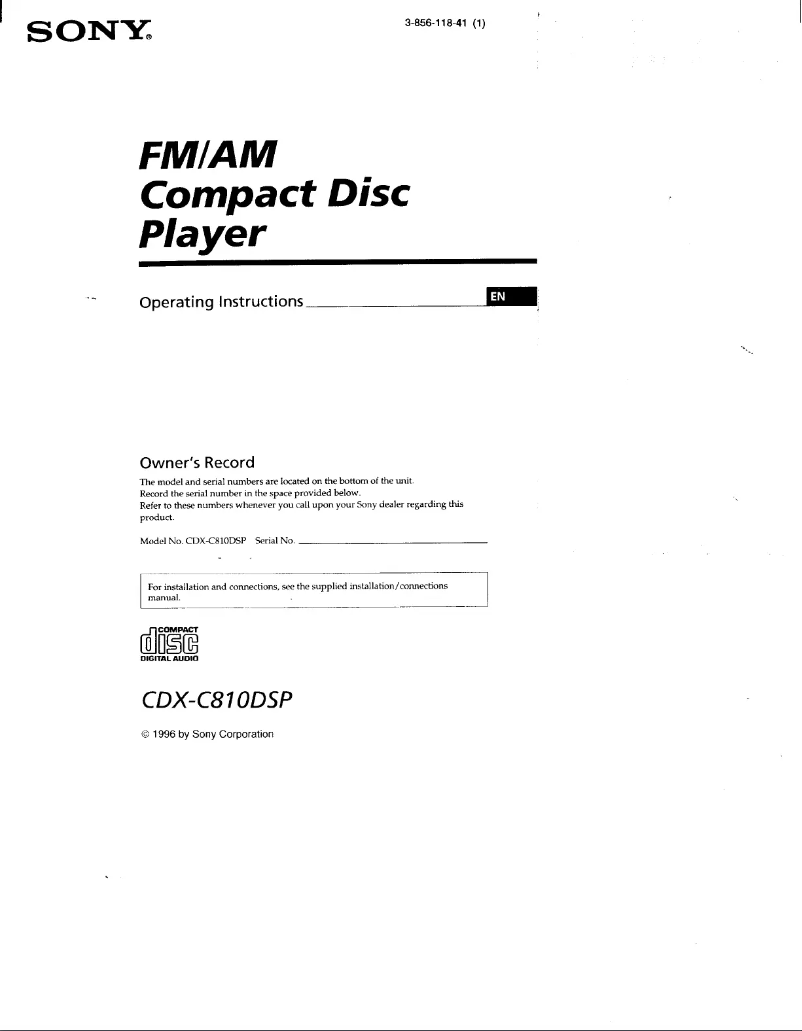 Page n°1 - Manuel utilisateur Sony CDX-C810