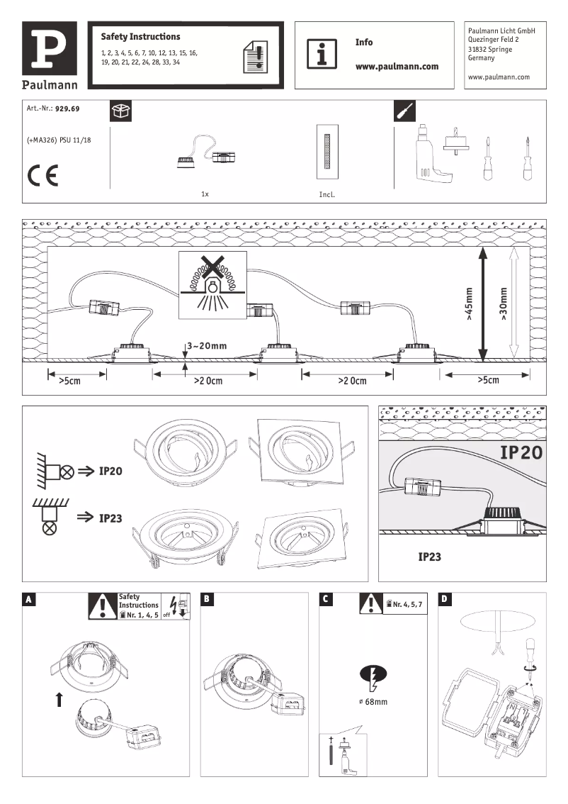 Page 1 de la notice Manuel utilisateur Paulmann 929.69