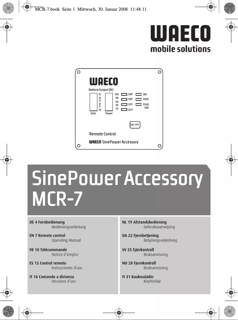 Image de la première page du manuel de l'appareil SinePower Accessory MCR-7