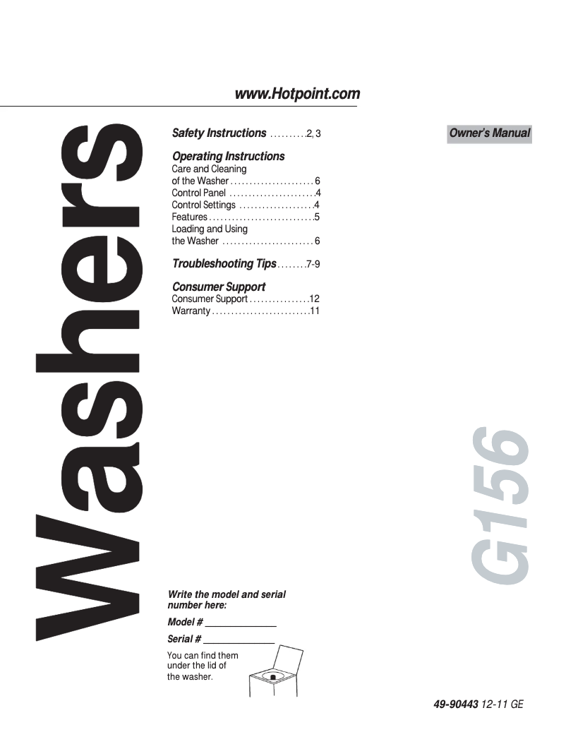 Page 1 de la notice Manuel d'utilisation et d'entretien Hotpoint HTWP1000MWW
