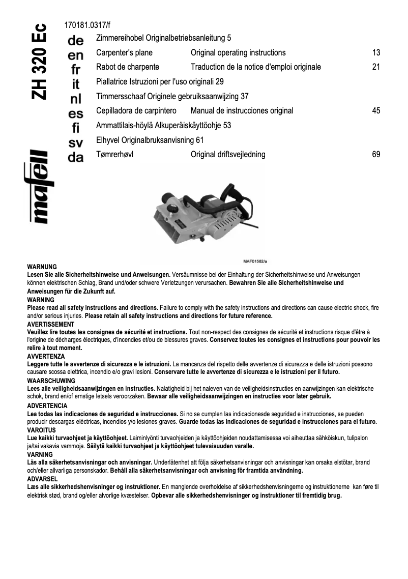Page 1 de la notice Manuel utilisateur Mafell ZH 320 Ec