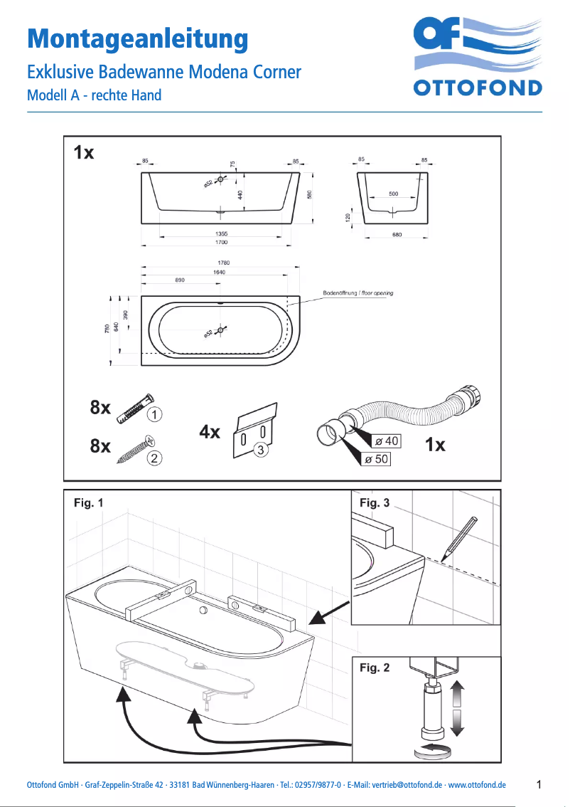 Page 1 de la notice Manuel utilisateur Ottofond Modena