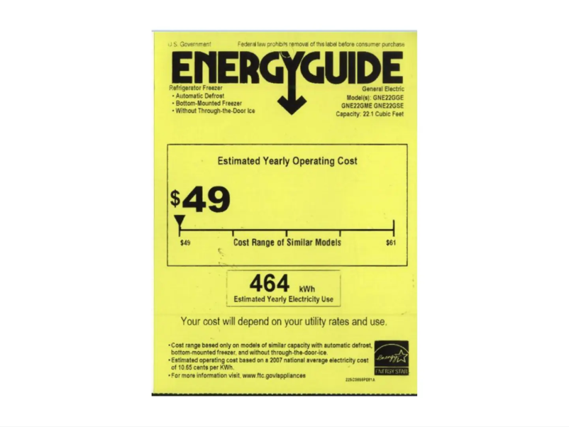 Page 1 de la notice Label énergétique GE GNE22GMEES