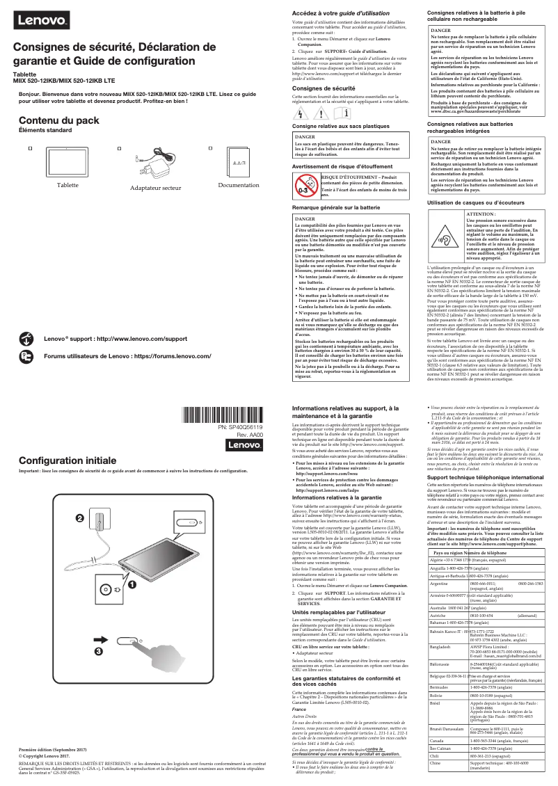 Page n°1 - Instructions de sécurité Lenovo IdeaPad Miix 520