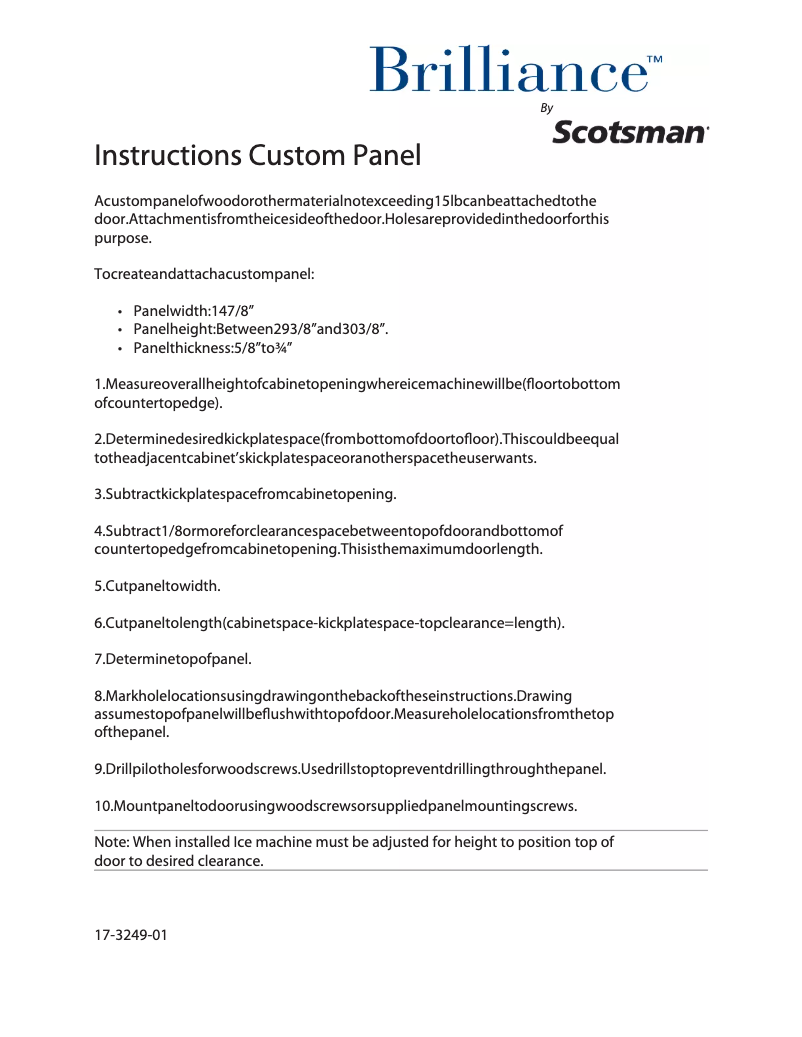 Page n°1 - Instructions / montage Scotsman SCN60PA1SU