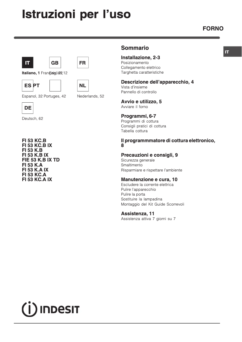 Page 1 de la notice Manuel utilisateur Indesit FI 53 KC.A (BK)
