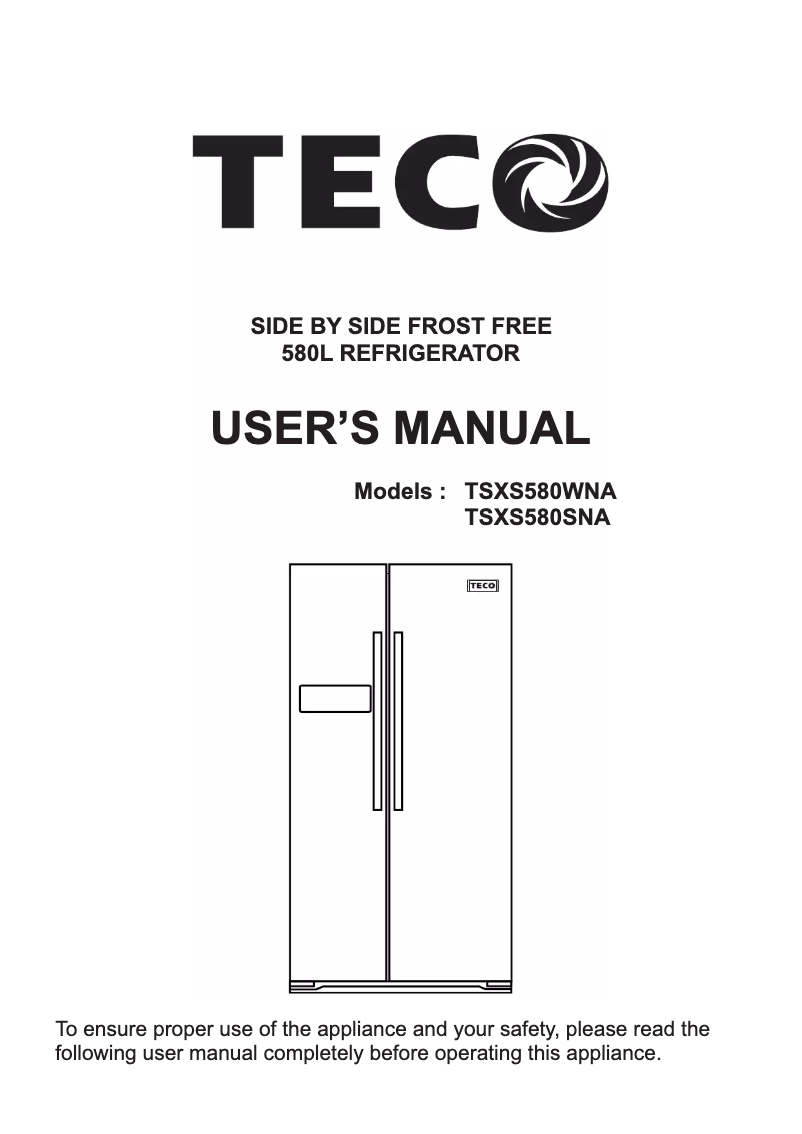 Page 1 de la notice Manuel utilisateur Teco TSXS580WNA