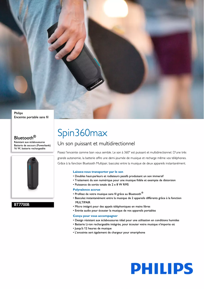 Page 1 de la notice Fiche technique Philips BT7700B