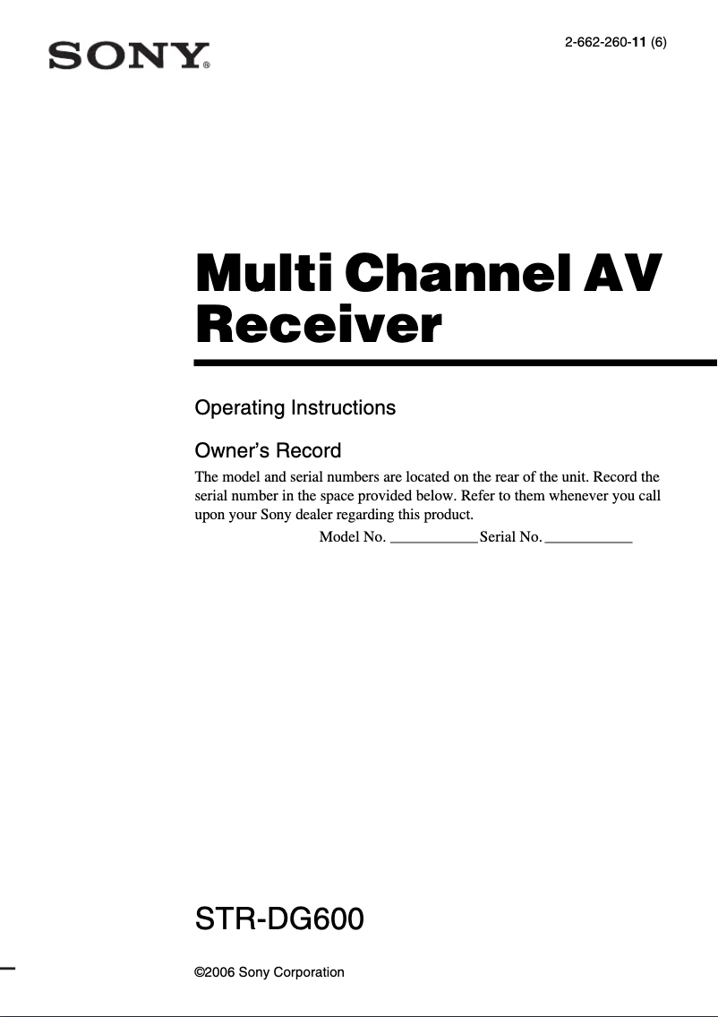 Page 1 de la notice Manuel utilisateur Sony STR-DG600