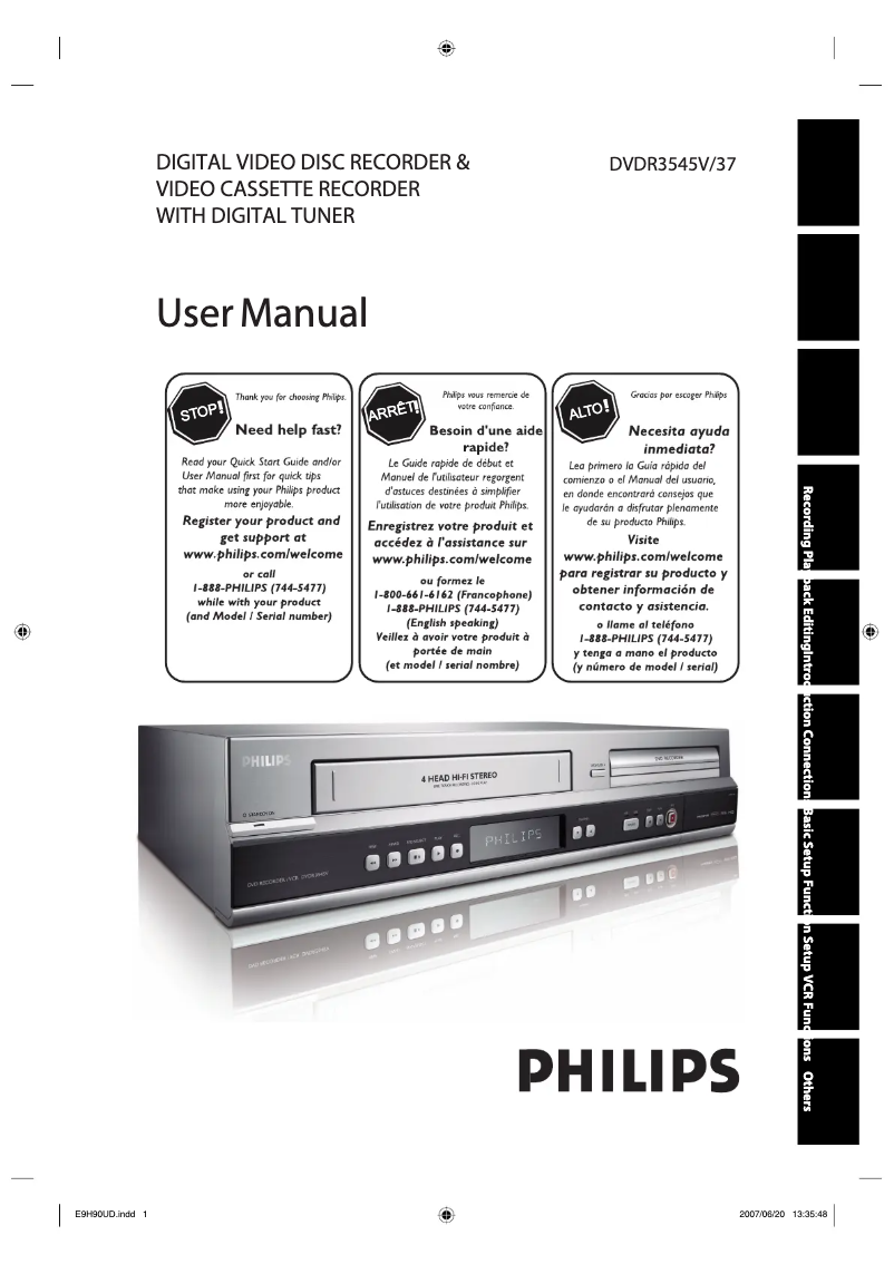 Page 1 of the manual User Manual Philips DVDR3545V