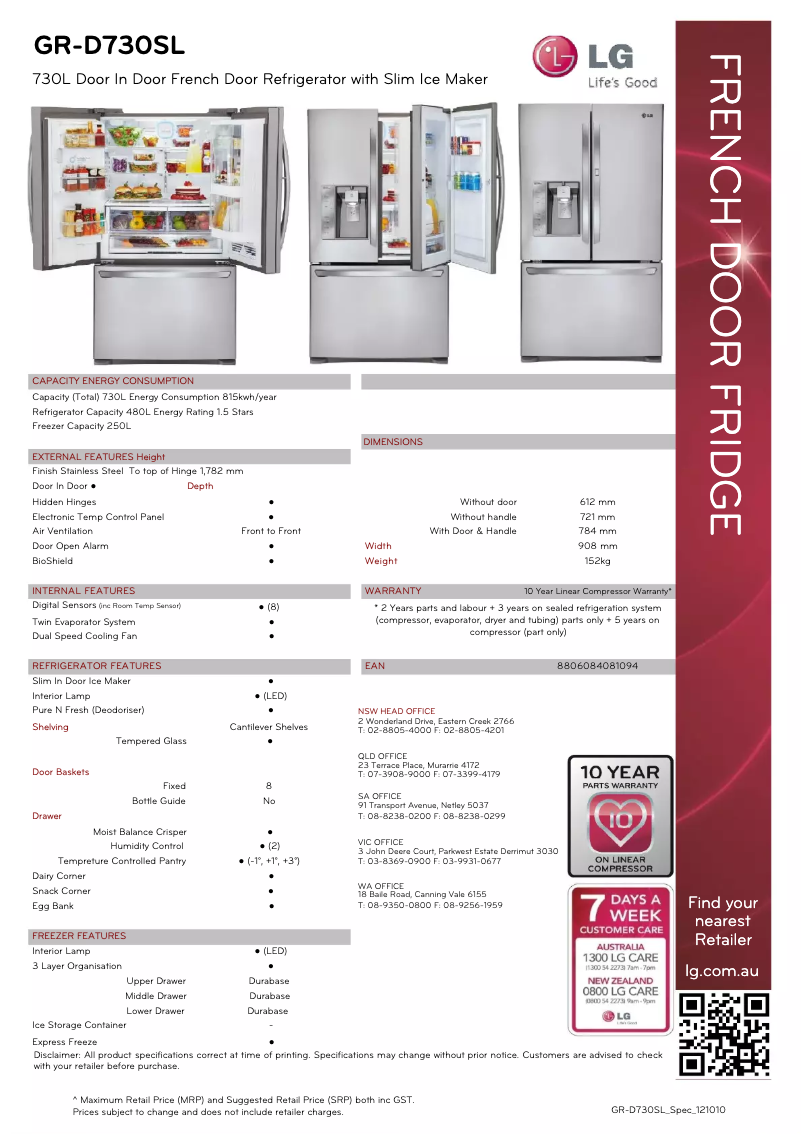 Image de la première page du manuel de l'appareil GR-D730SL