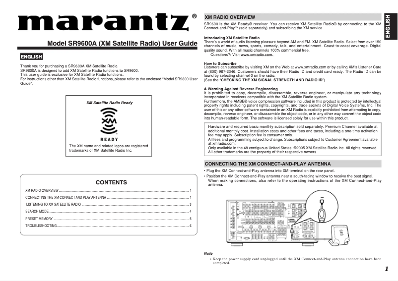 Page 1 de la notice Mode d'emploi Marantz SR9600XM