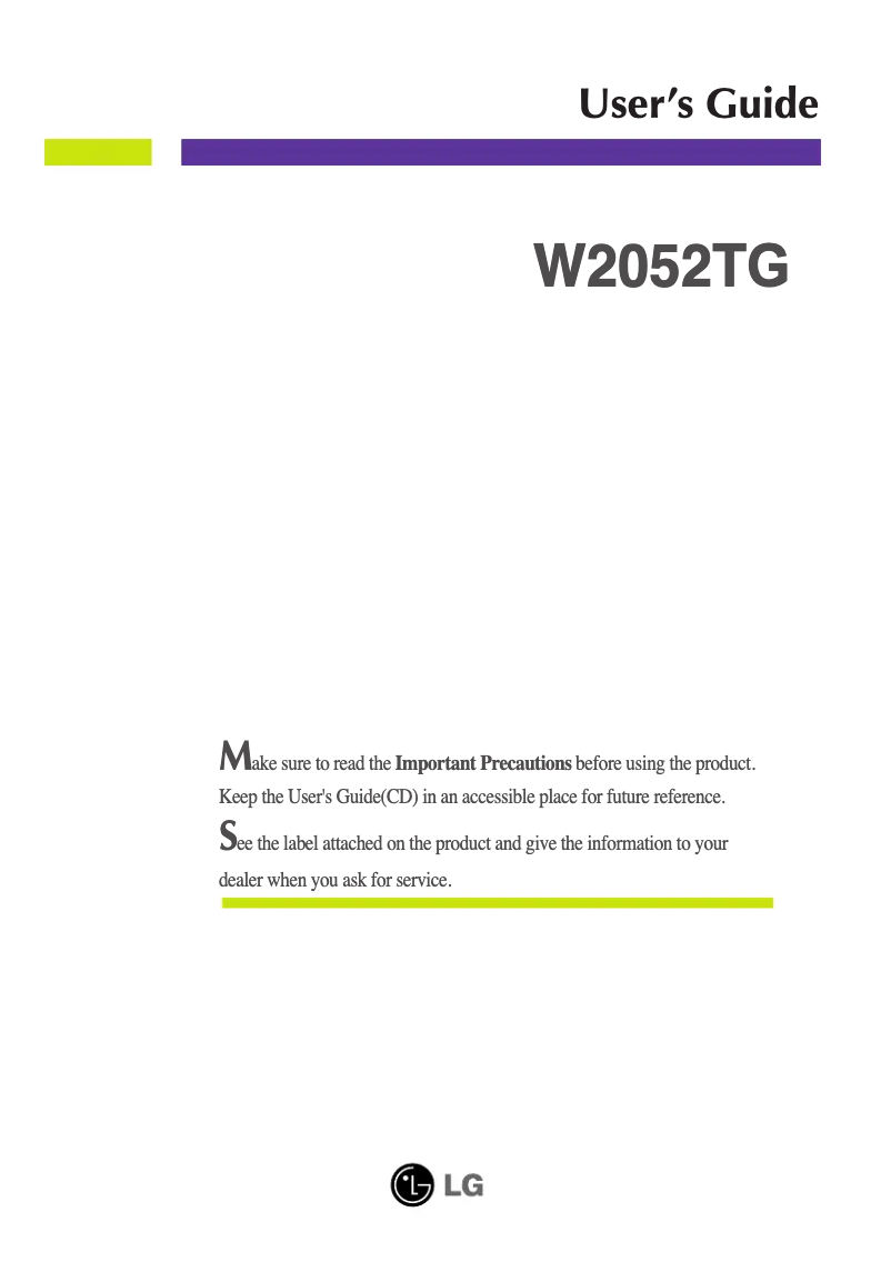 Page n°1 - Manuel utilisateur LG W2052TG