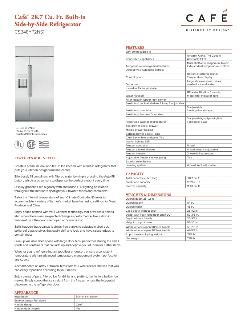 Página 1 del manual Ficha técnica GE CSB48YP2NS1