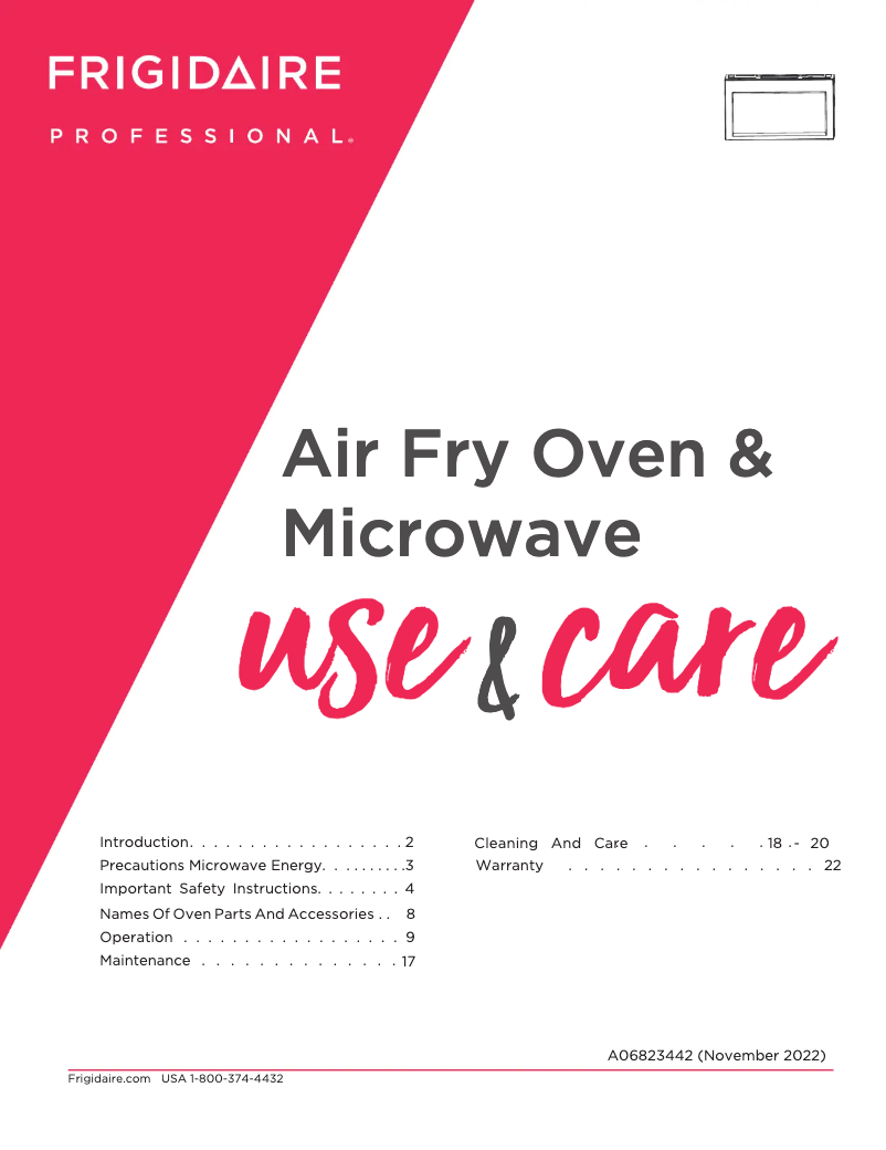 Page 1 de la notice Manuel utilisateur Frigidaire PMOS1980AF