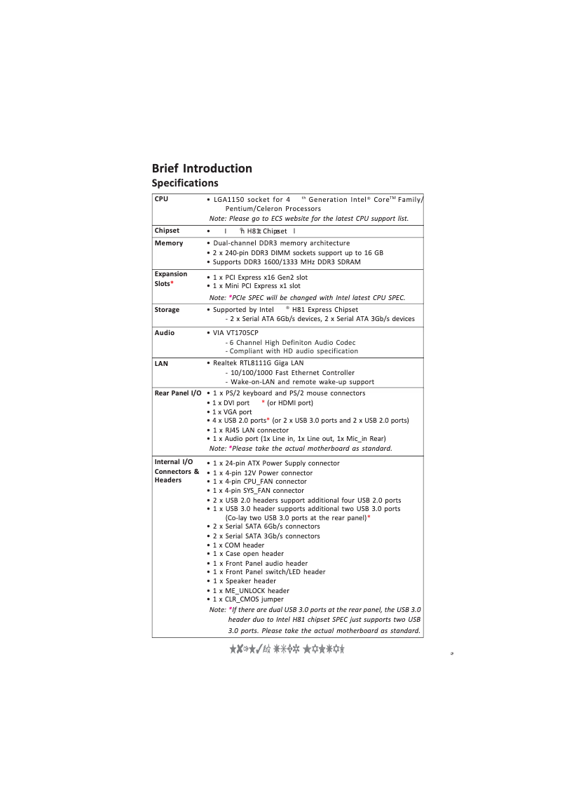 Page n°1 - Manuel utilisateur ECS H81H3-I/HDMI