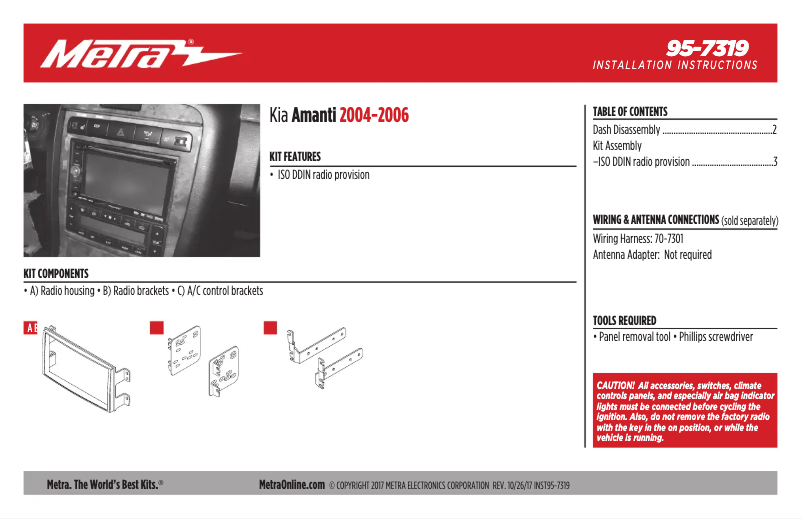 Page n°1 - Guide d'installation Metra 95-7319