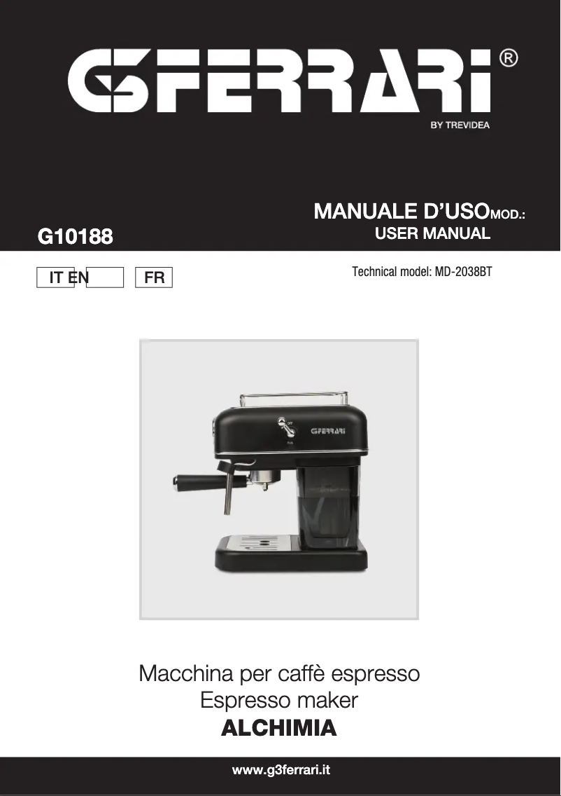 Image de la première page du manuel de l'appareil Alchimia G10188