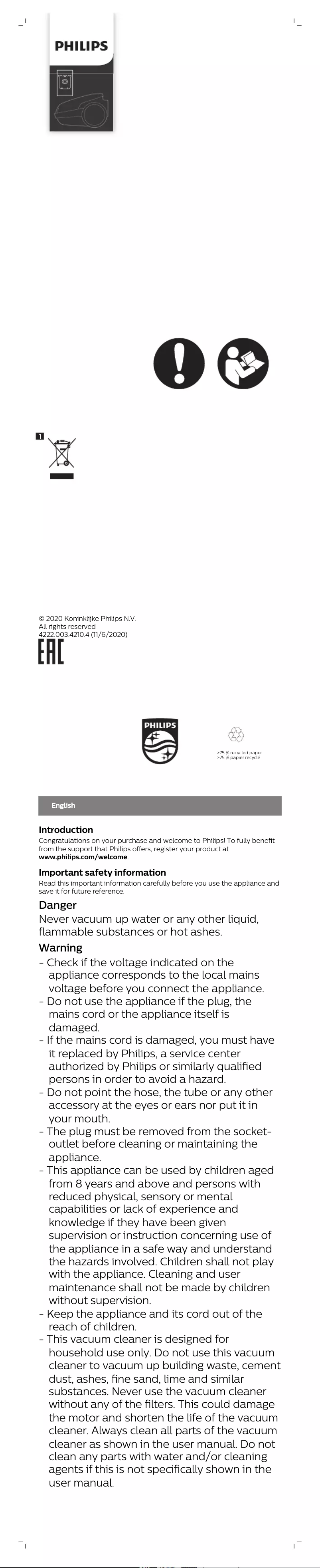 Page 1 de la notice Manuel utilisateur Philips Performer Compact FC8383