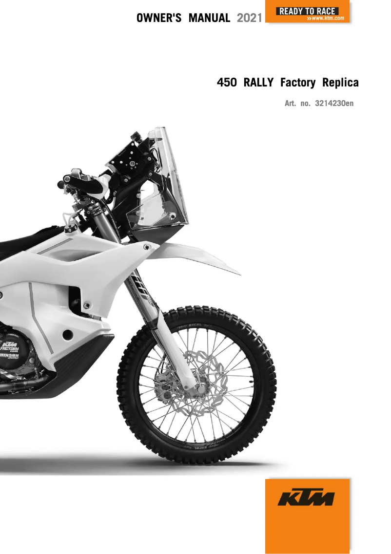 Page 1 de la notice Manuel utilisateur KTM 450 Rally Factory Replica (2021)
