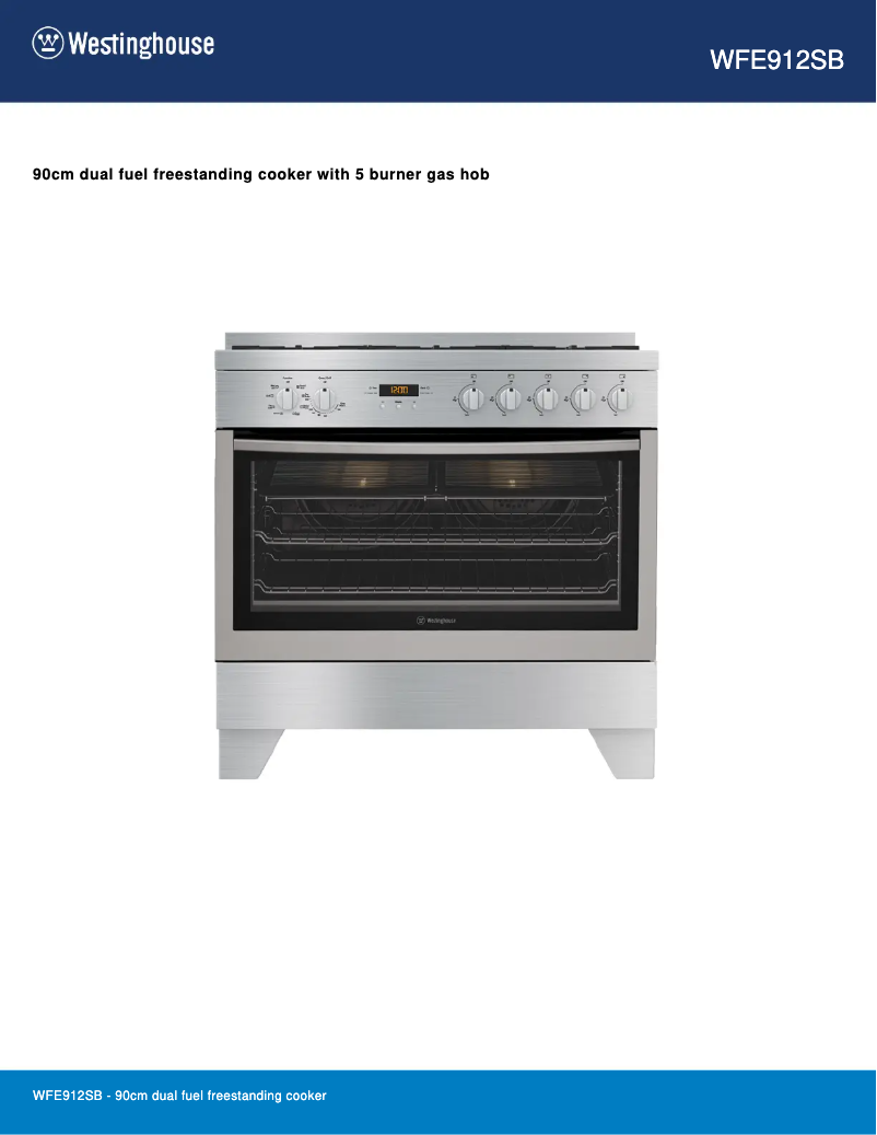 Página 1 del manual Ficha técnica Westinghouse WFE912SB