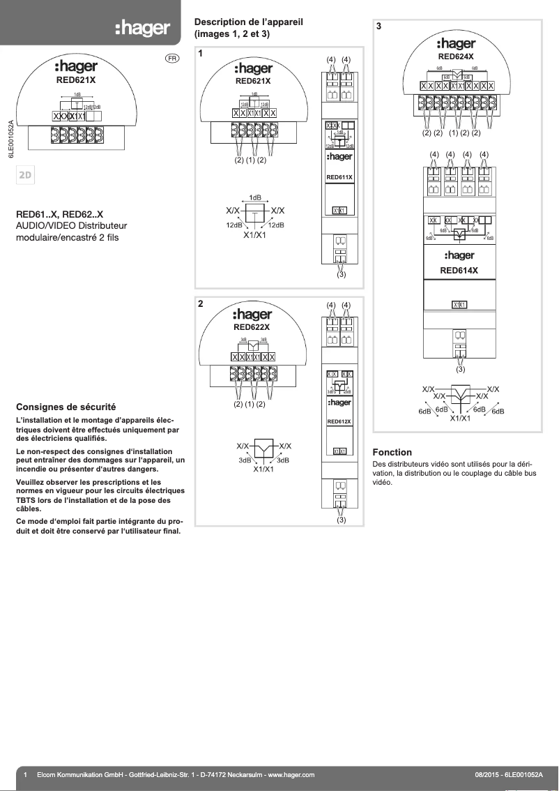 Page n°1 - Manuel utilisateur Hager RED624X