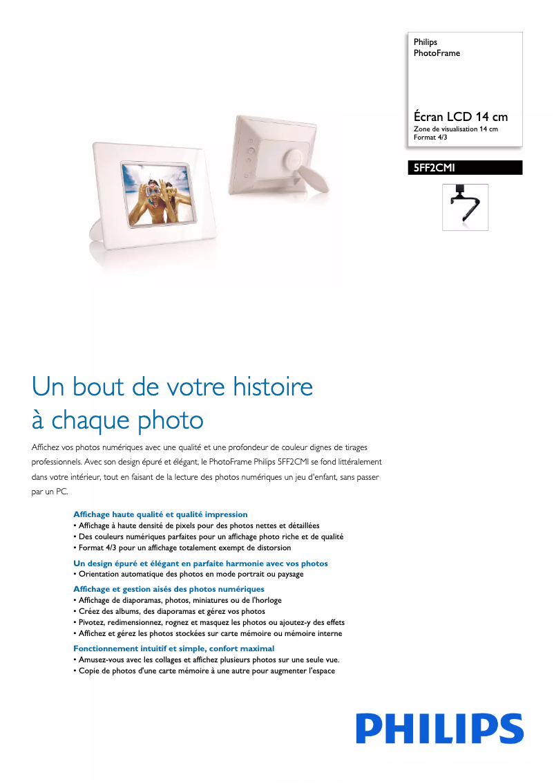Page 1 de la notice Fiche technique Philips 5FF2CMI
