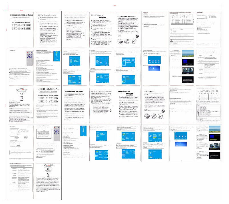 Page 1 de la notice Manuel utilisateur Reflexion LED1016T2HD