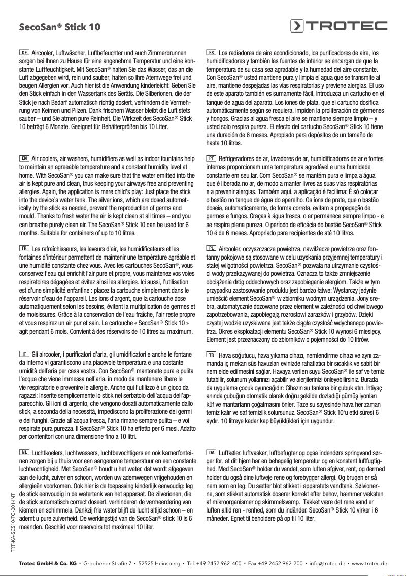 Page n°1 - Manuel utilisateur Trotec SecoSan Stick 10