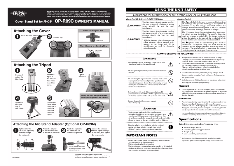 Page 1 de la notice Manuel utilisateur Roland OP-R09C