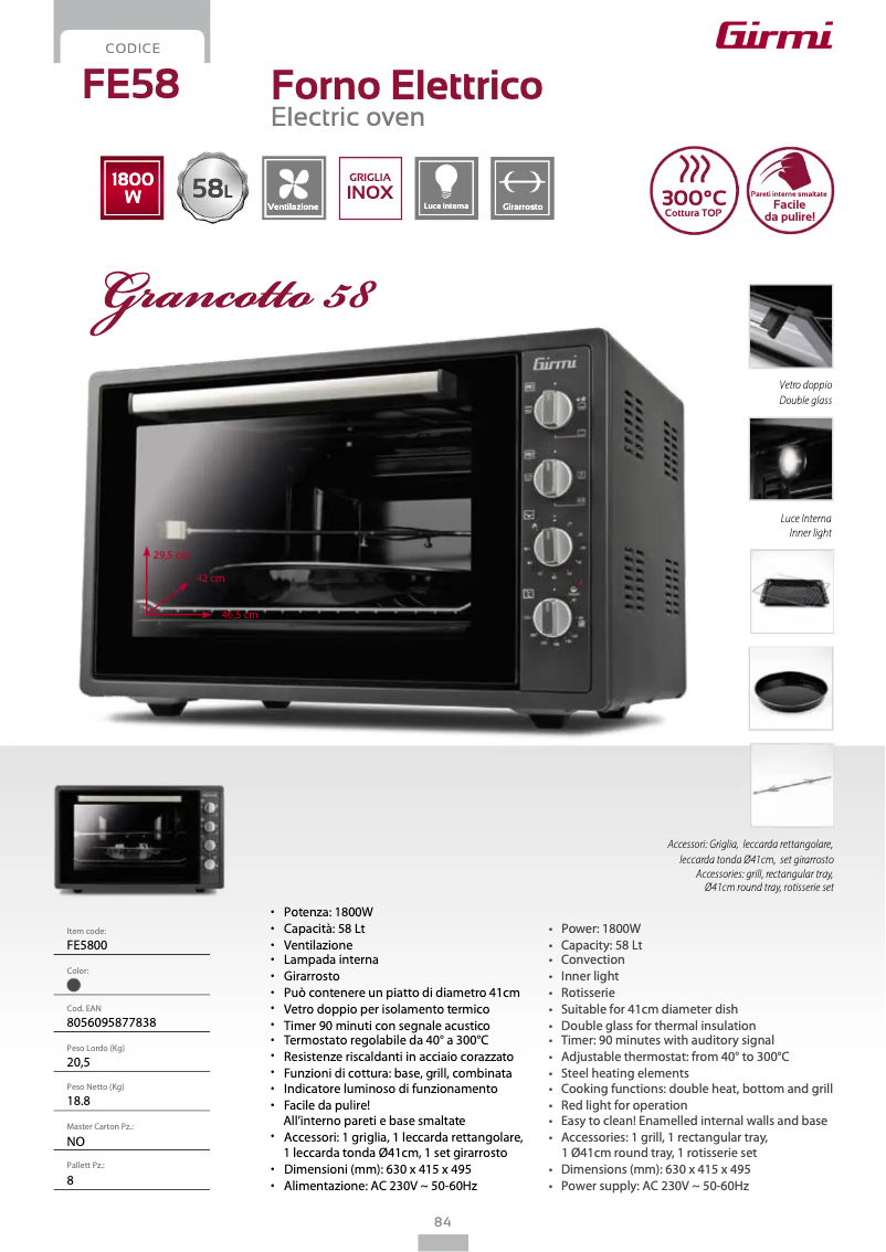 Page 1 de la notice Fiche technique Girmi FE58