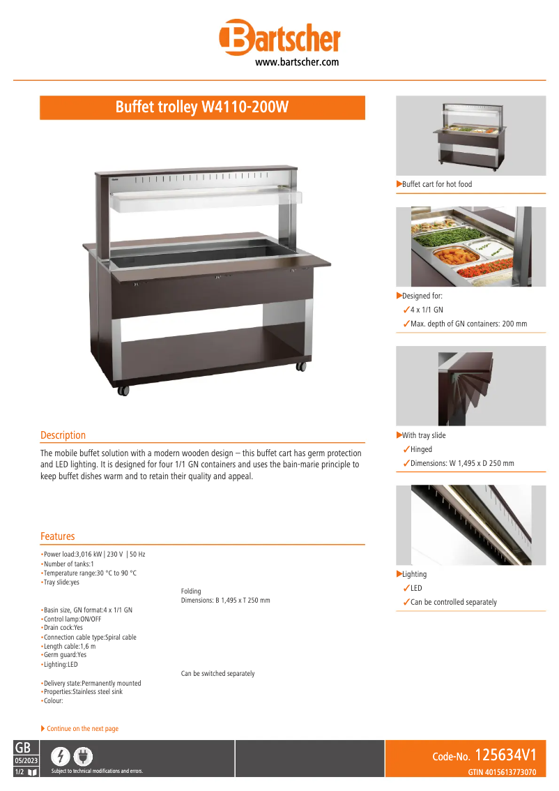 Page n°1 - Fiche technique Bartscher W4110-200W