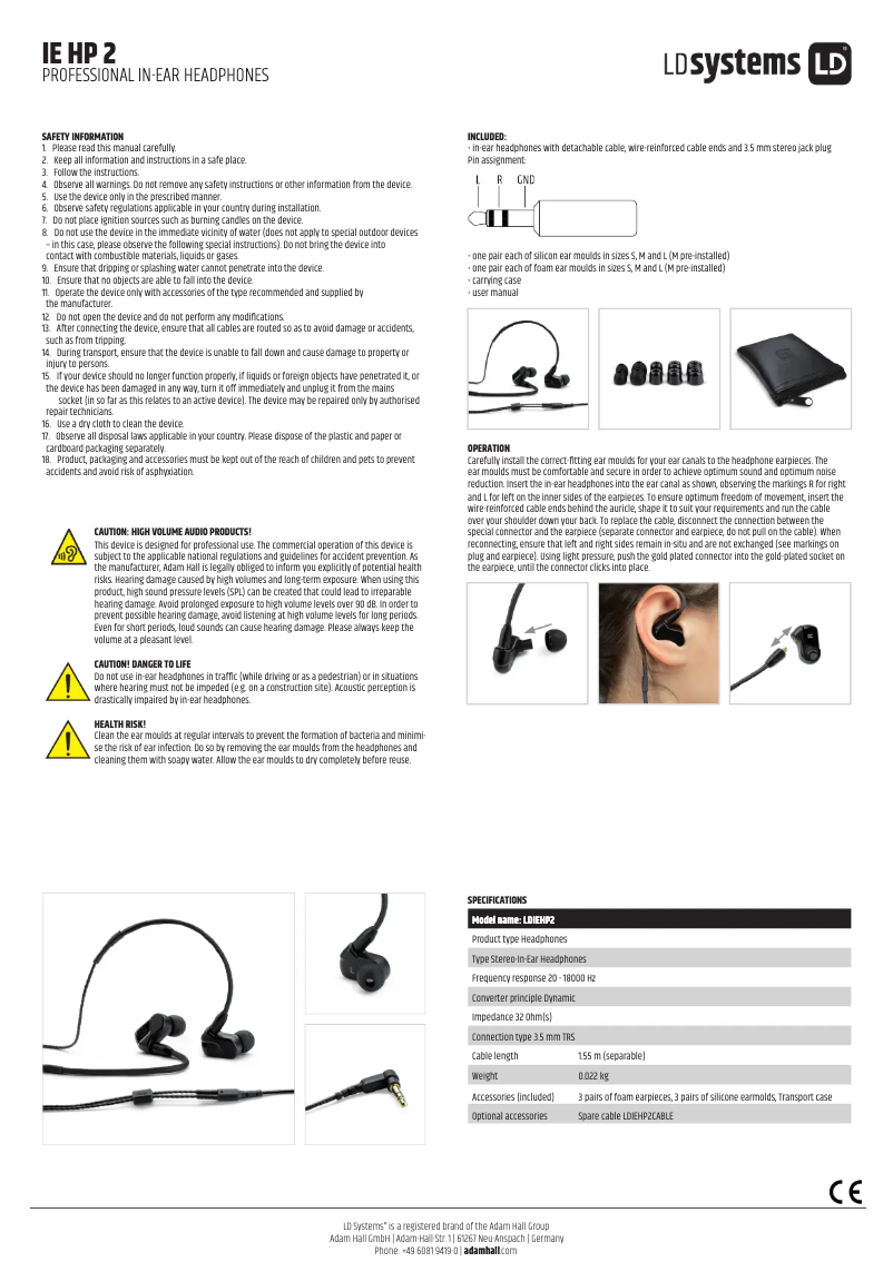 Page 1 de la notice Manuel utilisateur LD Systems IE HP 2