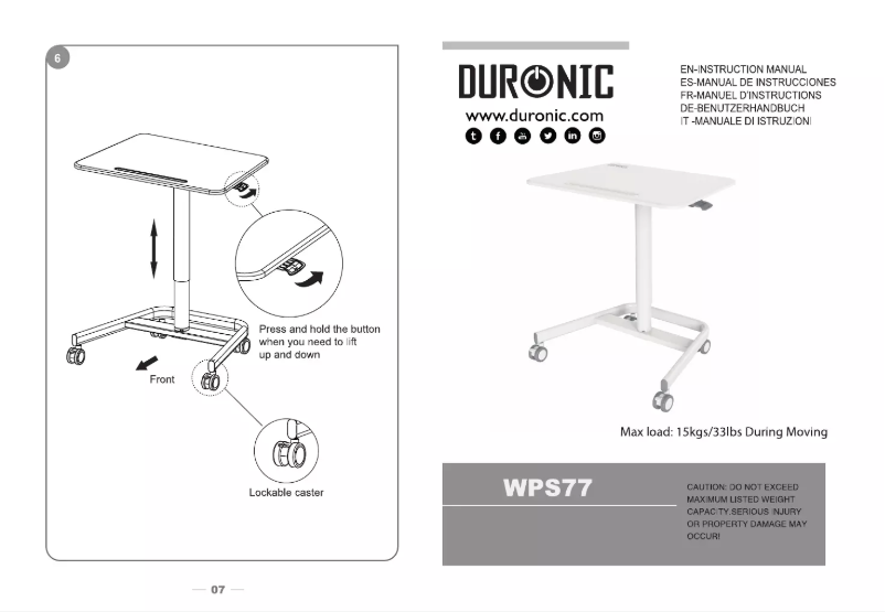 Page 1 de la notice Manuel utilisateur Duronic WPS77