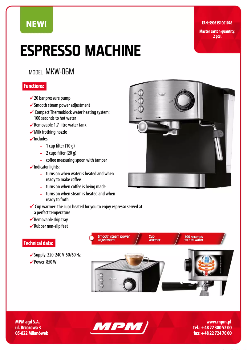Page 1 de la notice Fiche technique MPM MKW-06M