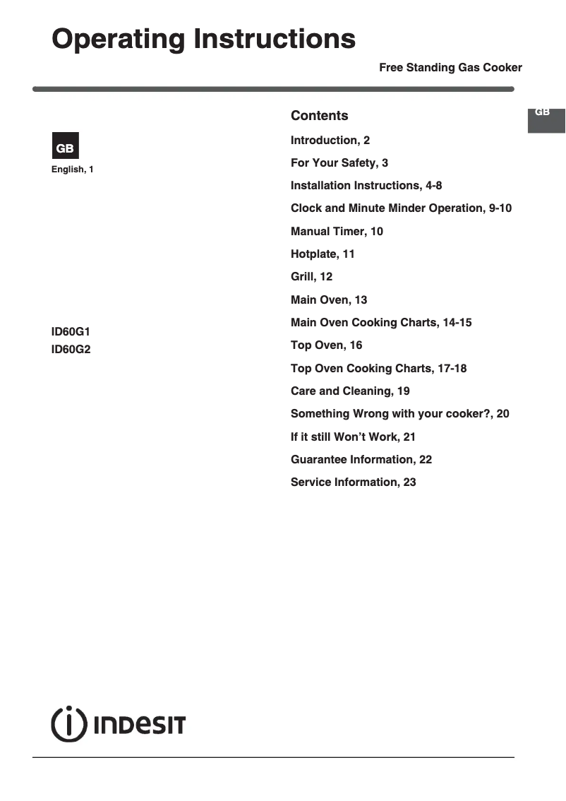 Page n°1 - Manuel utilisateur Indesit ID60G2A