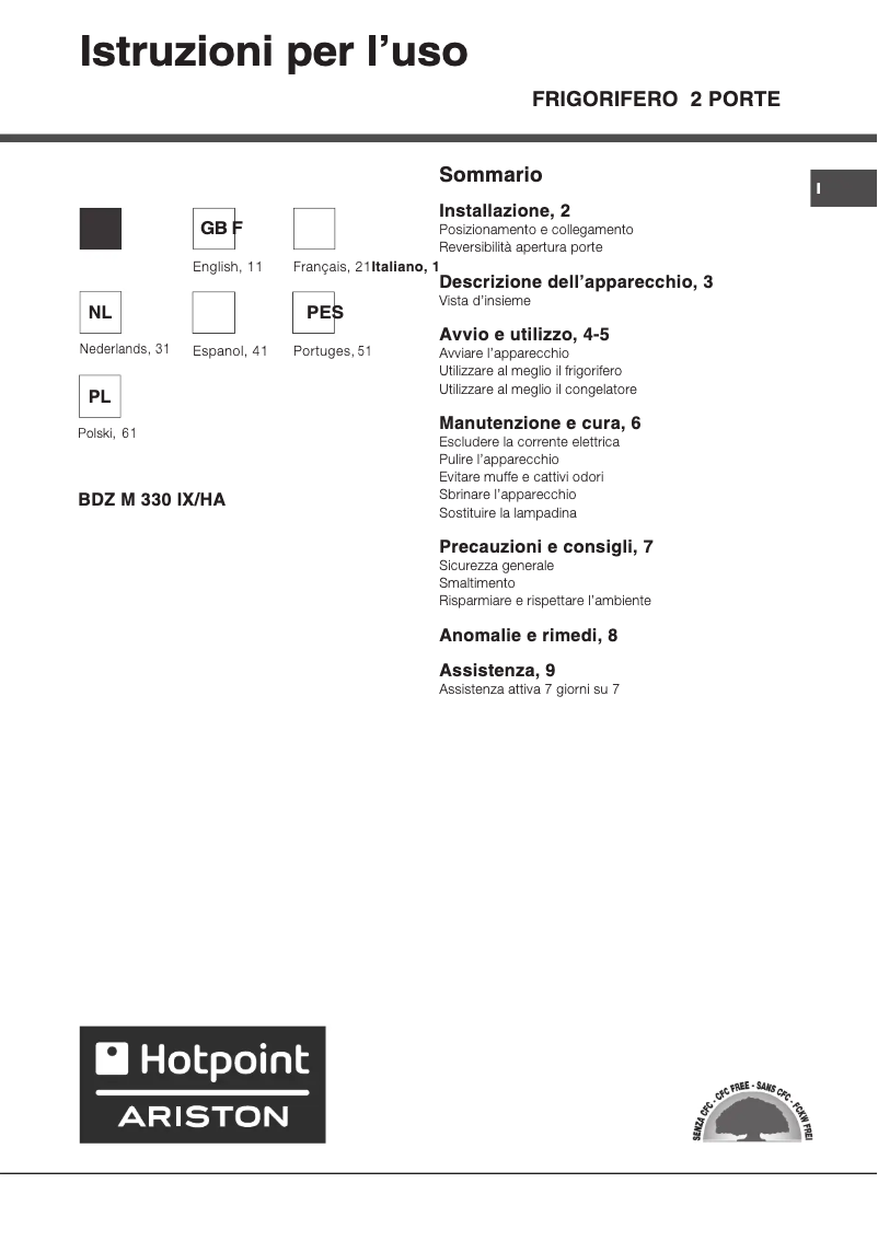 Page 1 de la notice Manuel utilisateur Hotpoint Ariston BDZ M 330 IX/HA