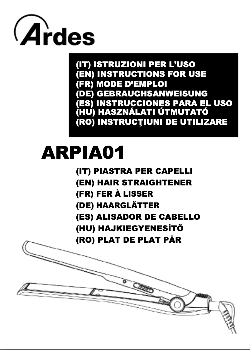 Image de la première page du manuel de l'appareil ARPIA01