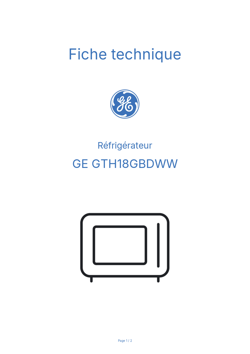 Image de la première page du manuel de l'appareil GTH18GBDWW