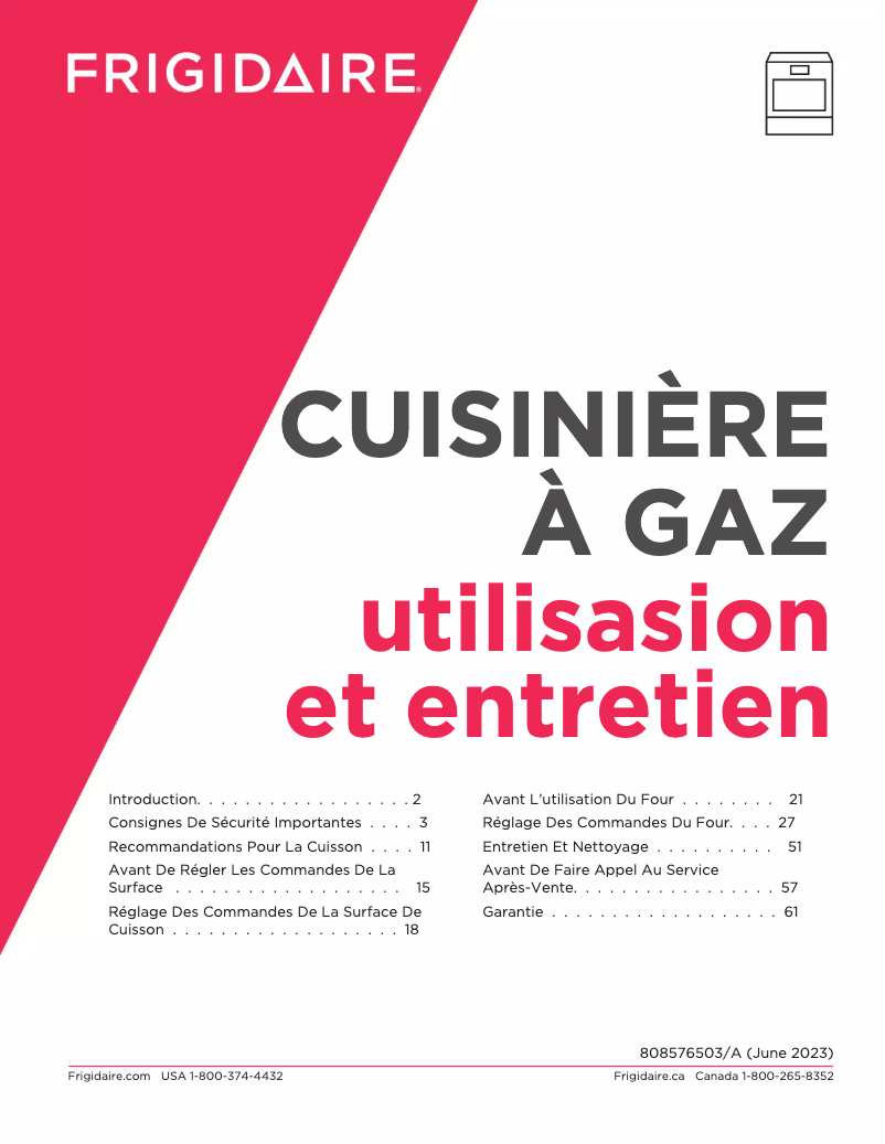 Page 1 de la notice Manuel utilisateur Frigidaire GCFG3661AF