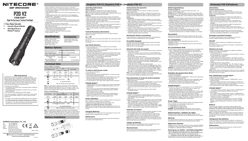 Image de la première page du manuel de l'appareil P20 V2