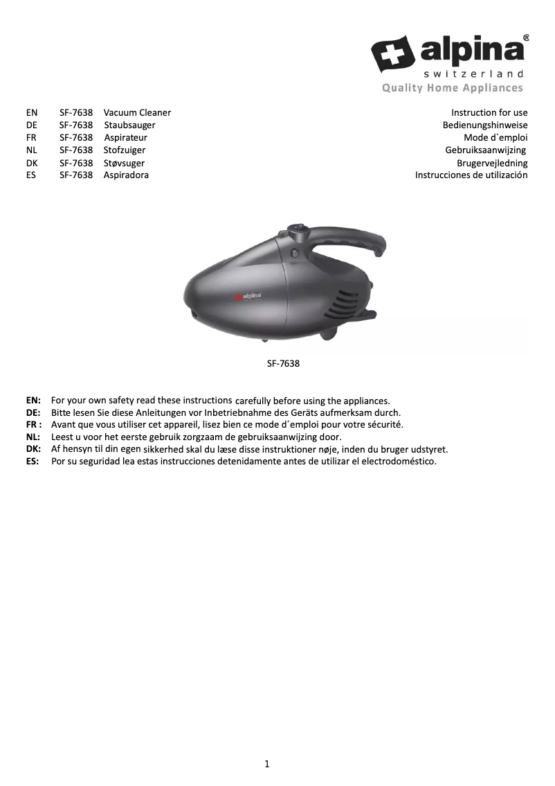 Image de la première page du manuel de l'appareil SF-7638