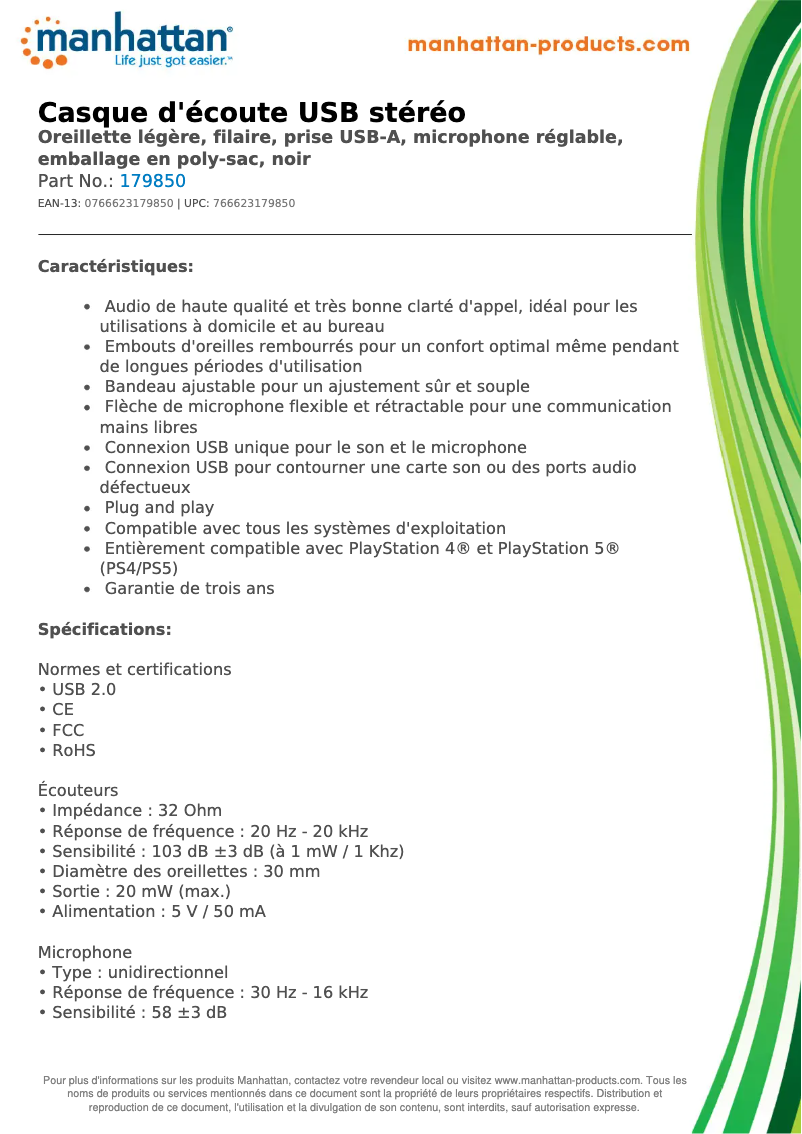 Image de la première page du manuel de l'appareil Stereo USB Headset 179850