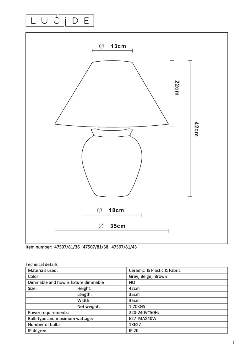 Page n°1 - Manuel utilisateur Lucide Ramzi 47507/81/38