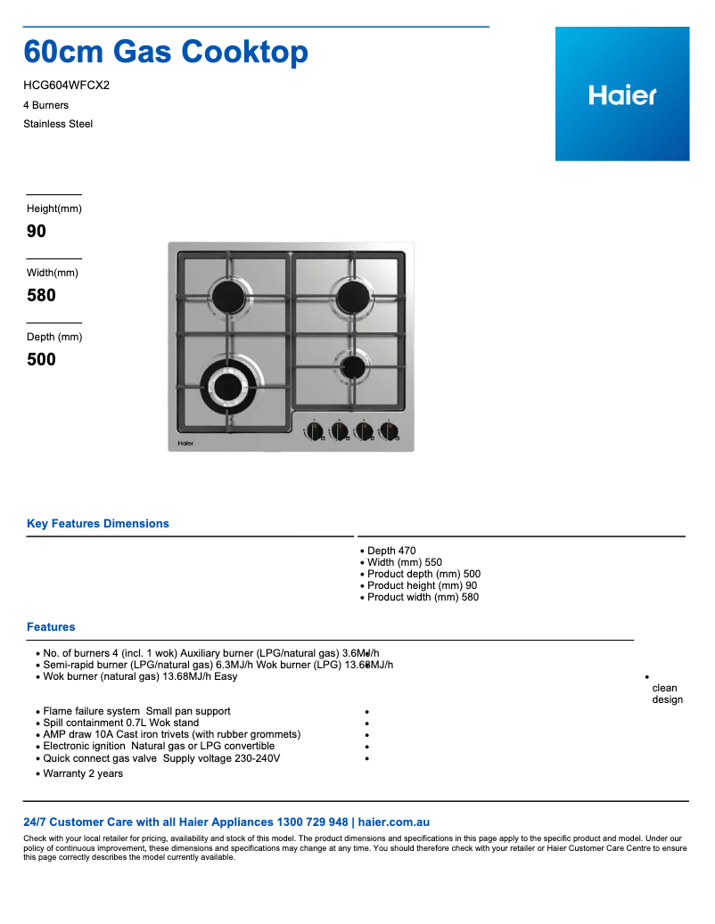 Image de la première page du manuel de l'appareil HCG604WFCX2