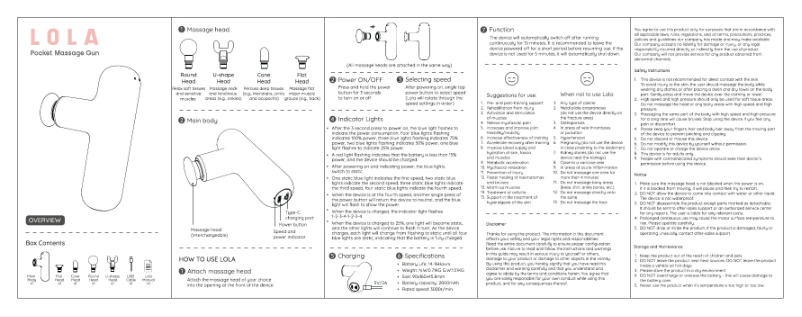 Page n°1 - Manuel utilisateur Lola Pocket Massage Gun