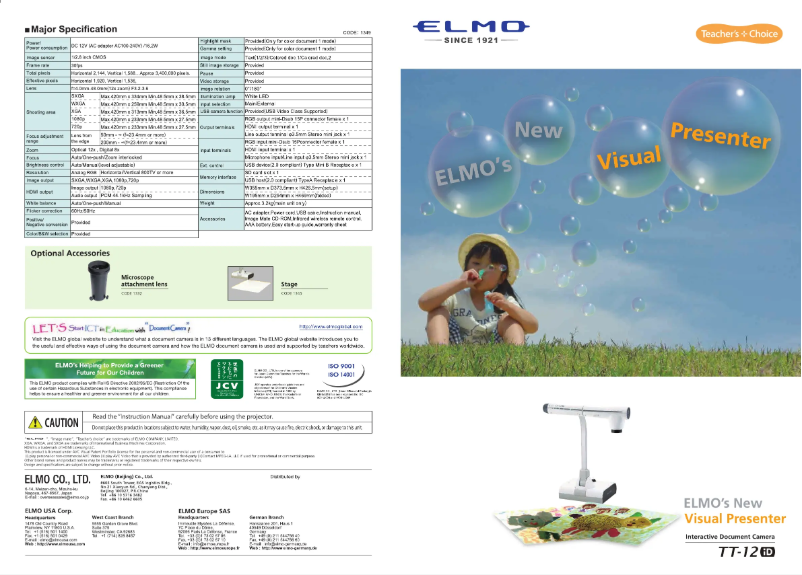 Page 1 de la notice Brochure Elmo TT-12iD