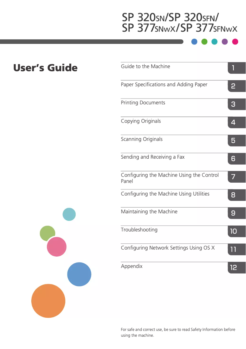Image de la première page du manuel de l'appareil SP 377SFNWX
