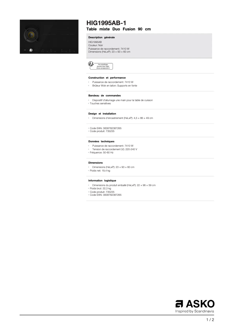 Image de la première page du manuel de l'appareil HIG1995AB